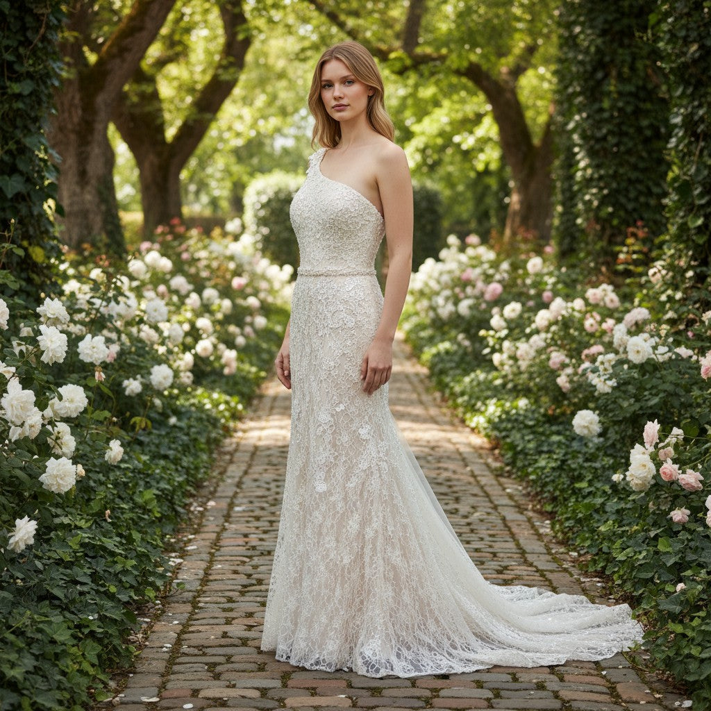 Mac Duggal Whimsical Lace Dreams: The One-Shoulder Wonder Gown