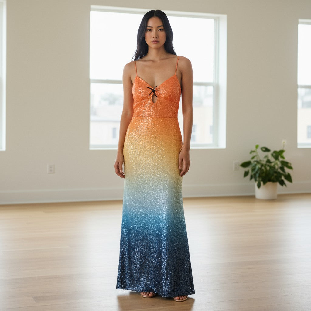 Sunset Dreams Sequin Maxi Dress: Shine & Dine (Missing small row of sequins - could cut short)