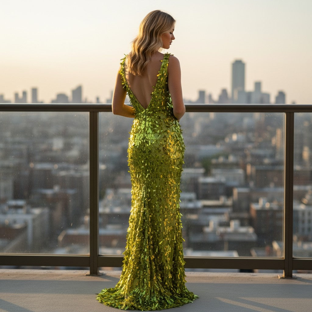 Disco Inferno Glamour Gown: Shine Bright Like a Neon Light