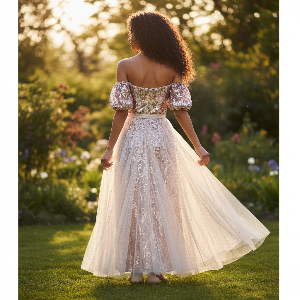 Sequined Party Dress - Rose Gold Radiance