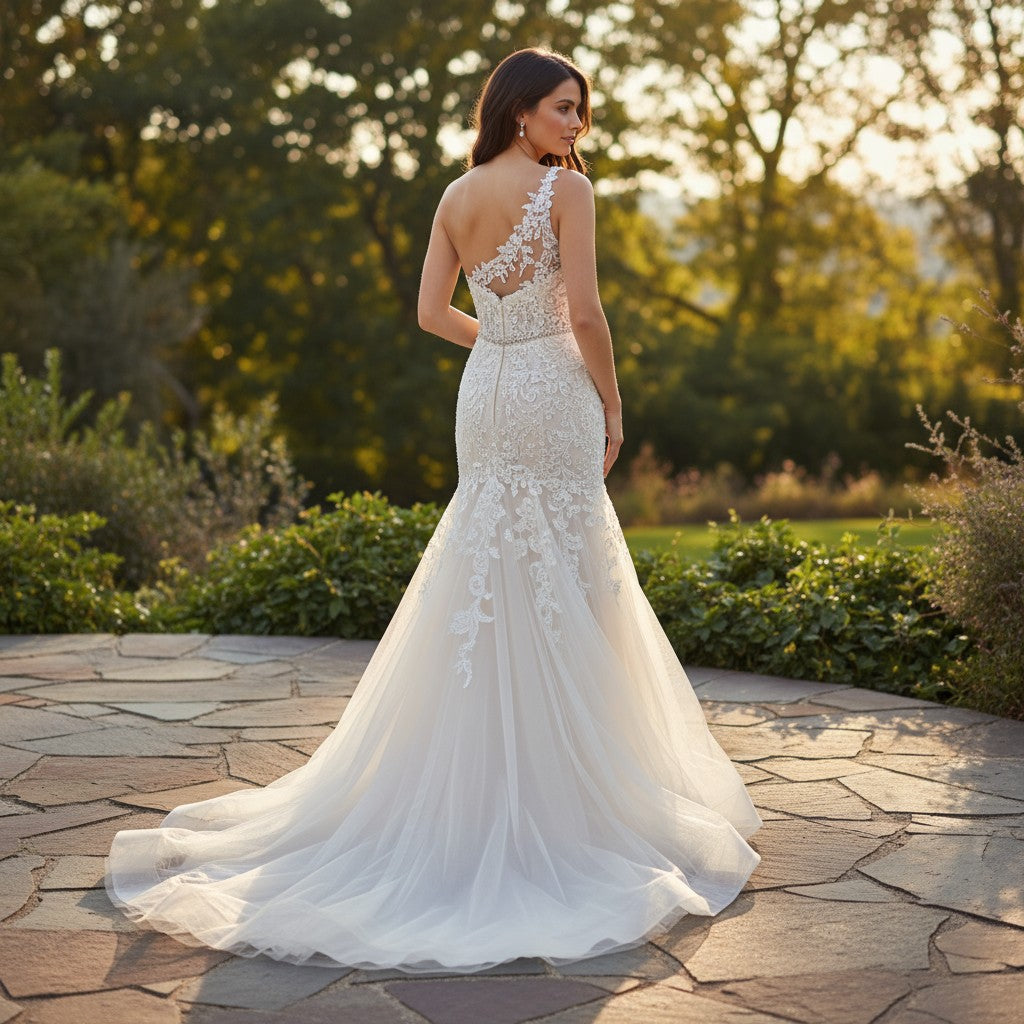 Mac Duggal Whimsical Lace Dreams: The One-Shoulder Wonder Gown