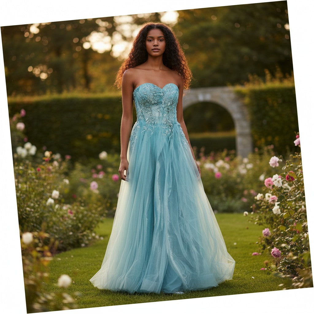 Enchanting Aqua Prom Dress with Corset Lace-Up Back