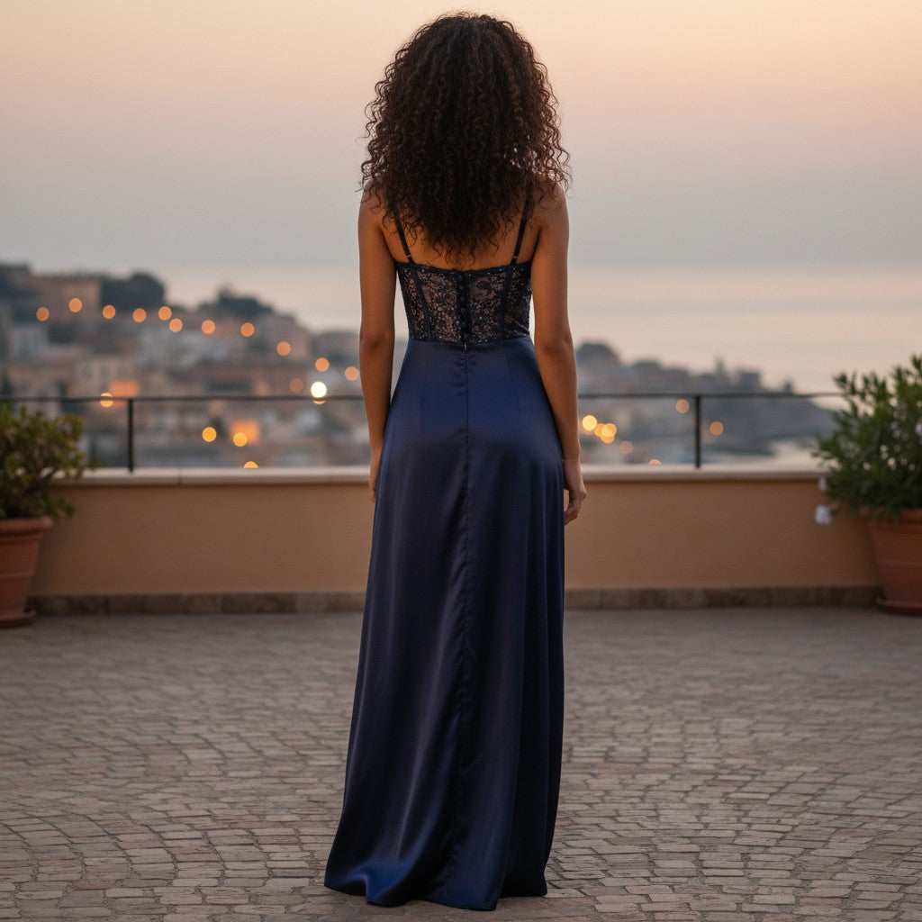 Sassy Evening Dress with Lace Bustier