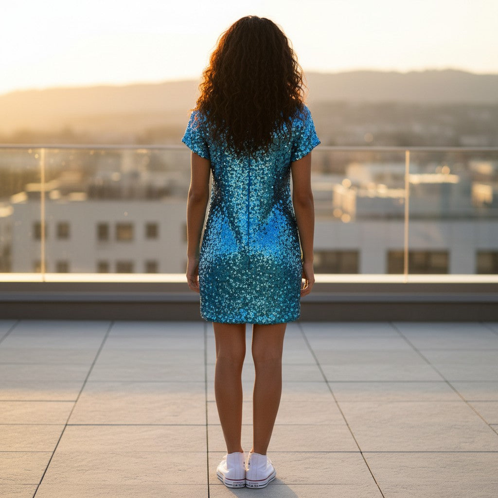 Dazzling Sequin Knee-Length Dress For Girls