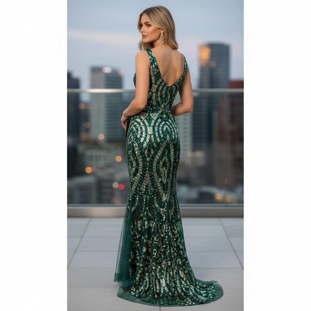 Glamorous and Gold Sequin Prom Dress - Mermaid Magic!